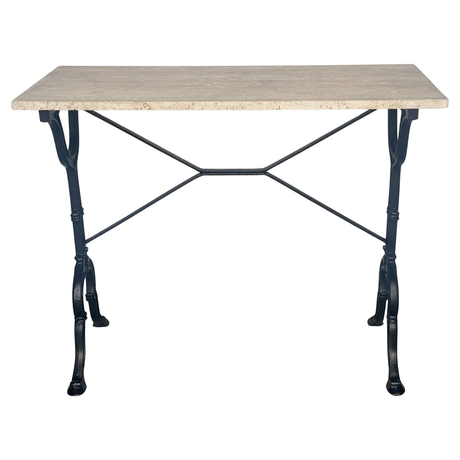 1950s French Modern Wrought Iron Travertine Bistro Table (1 of 10)