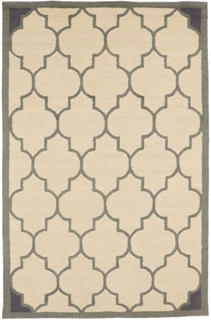 5x8 Wool Trellis Pattern Modern Area Rug in Cream and Gray Hand-Tufted: 5x8 Wool Trellis Pattern Modern Area Rug in Cream and Gray Hand-Tufted This cream and gray hand-tufted area rug features a modern multicolored trellis pattern, adding a contemporary touch to any space