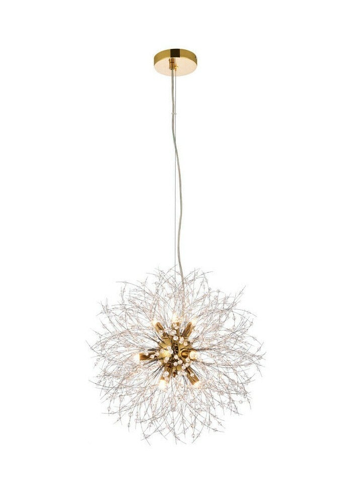 Elegant Solace 9-Light Sputnik Chandelier in Goldish Finish with Royal Cut Crystals: Elegant Solace 9-Light Sputnik Chandelier in Goldish Finish with Royal Cut Crystals Illuminate your space with this stunning 9-light Sputnik chandelier, featuring a modern design with a gold finish an