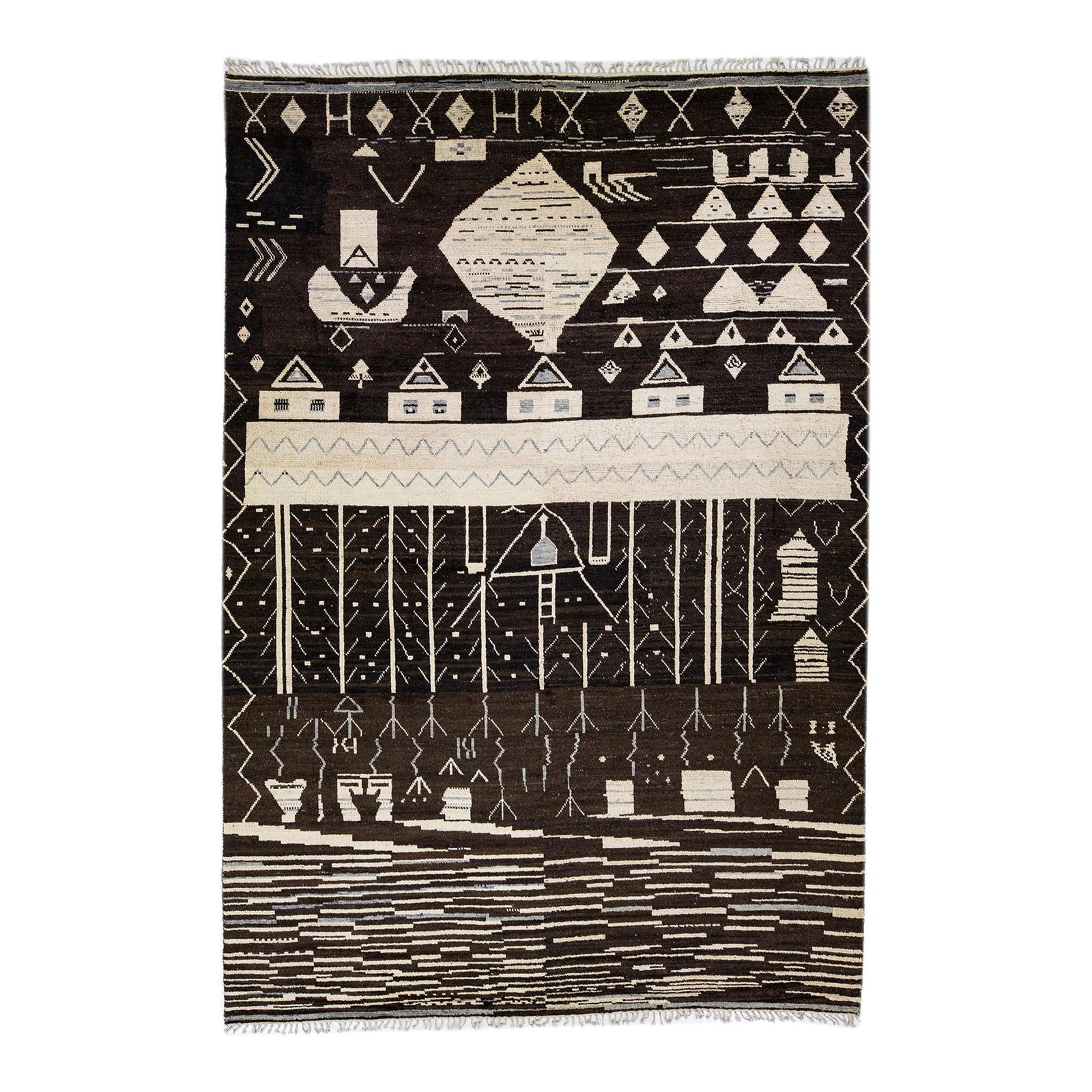 Oversize Modern Moroccan Brown Wool Rug with Tribal Design (1 of 10)