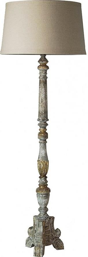 Provence Home Distressed Grey Gold Floor Lamp with Carved Shades (1 of 1)