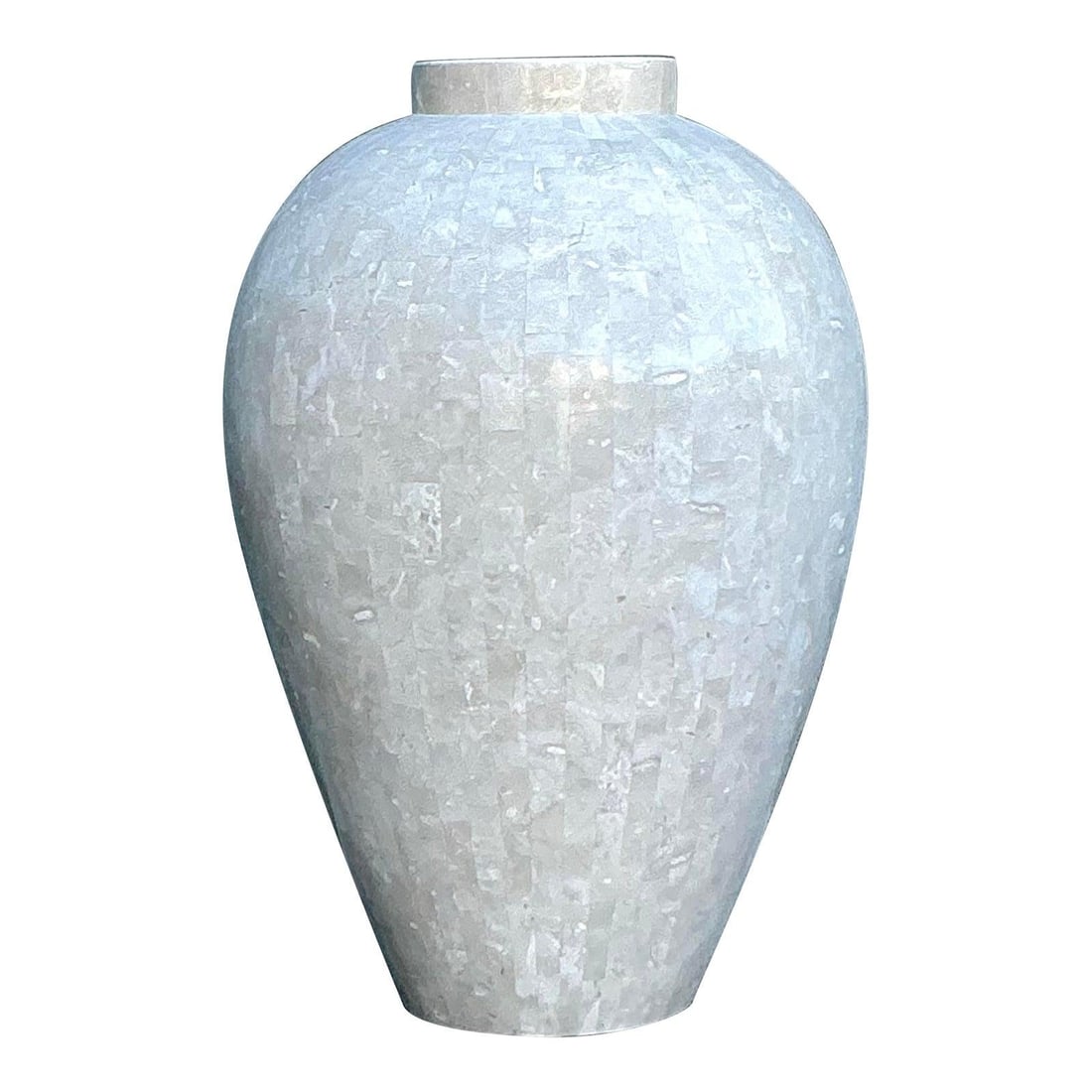 Postmodern Ivory Tessellated Stone Floor Vase in Monumental 35.5 Inch Size (1 of 10)
