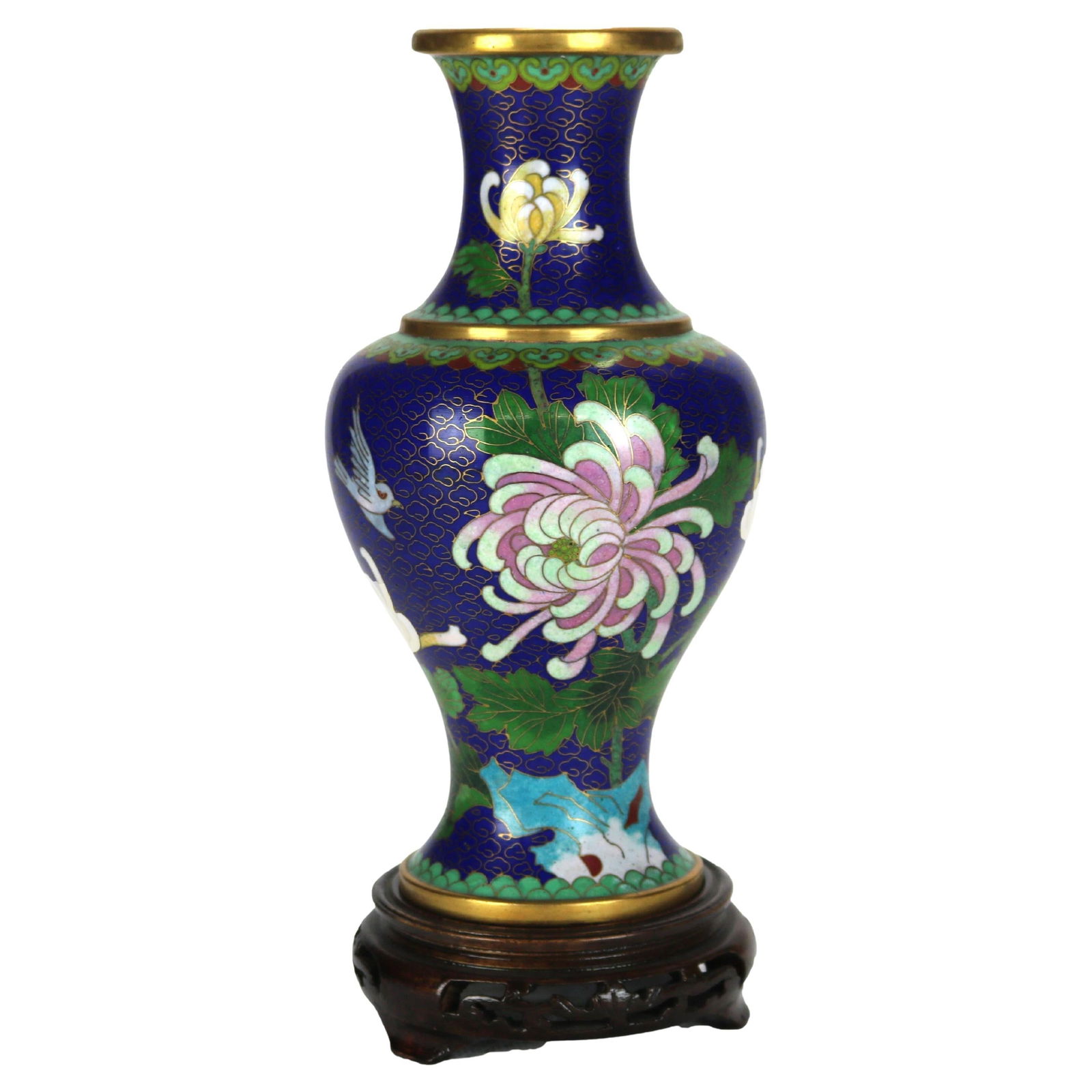 Antique Chinese Cloisonne Vase with Peony Floral Design c1930 (1 of 8)