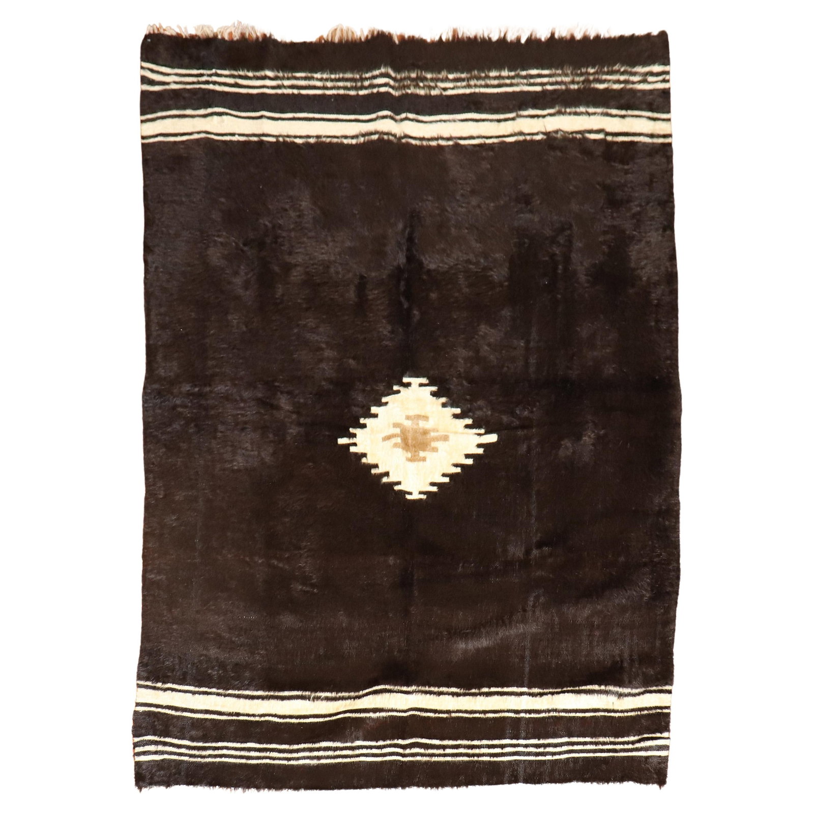 Vintage Hand-Woven Mohair Rug Black Ivory Modern 60 x 79 in Turkey (1 of 9)