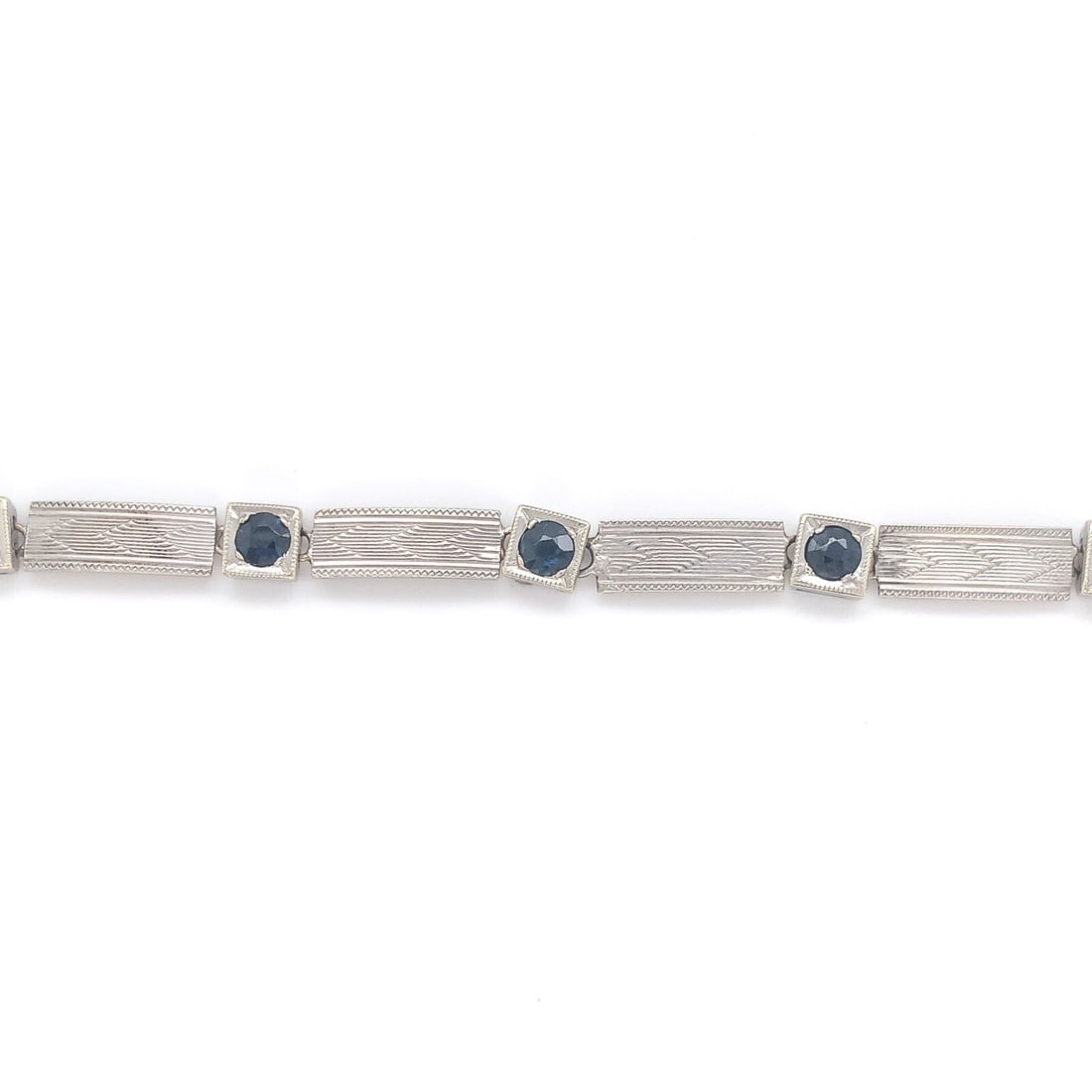 14k Gold Art Deco Sapphire Link Bracelet GIA Certified (1 of 10)