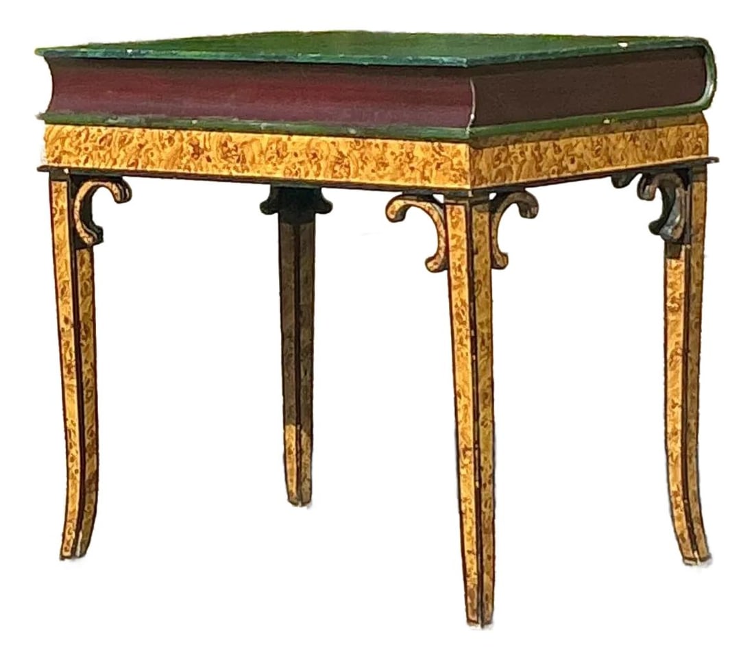 Vintage Regency Book Design Side Table in Burgundy: Vintage Regency Book Design Side Table in Burgundy This enchanting vintage Regency side table is artfully designed to resemble an oversized leather-bound book, making it an eye-catching conversation p