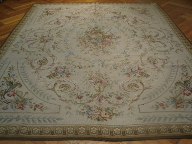 8' x 10' Double Knot Needlepoint Rug Aubusson Design Wool Handcrafted (1 of 5)