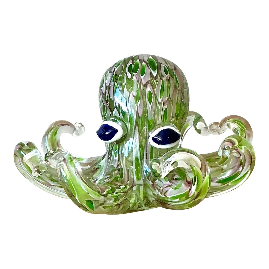 Hand-Blown Murano Style Art Glass Octopus Figurine With Millefiori Swirl Pattern (1 of 6)