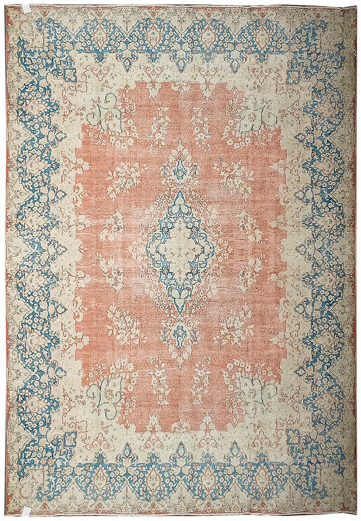 Vintage Persian Kerman Rug 9.9 x 13.1 Faded Pink Blue Hand-Knotted (1 of 9)