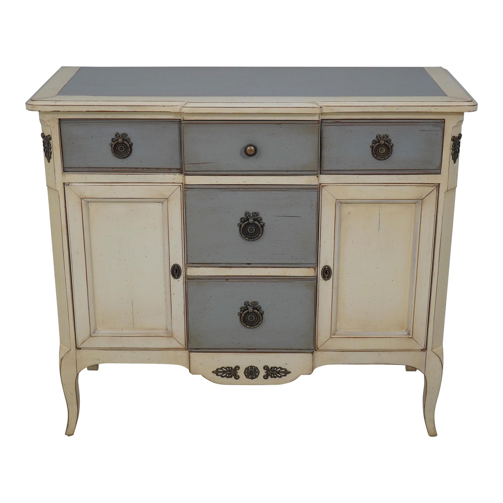 Elegant French Louis XV Two-Tone Painted Console Cabinet (1 of 10)