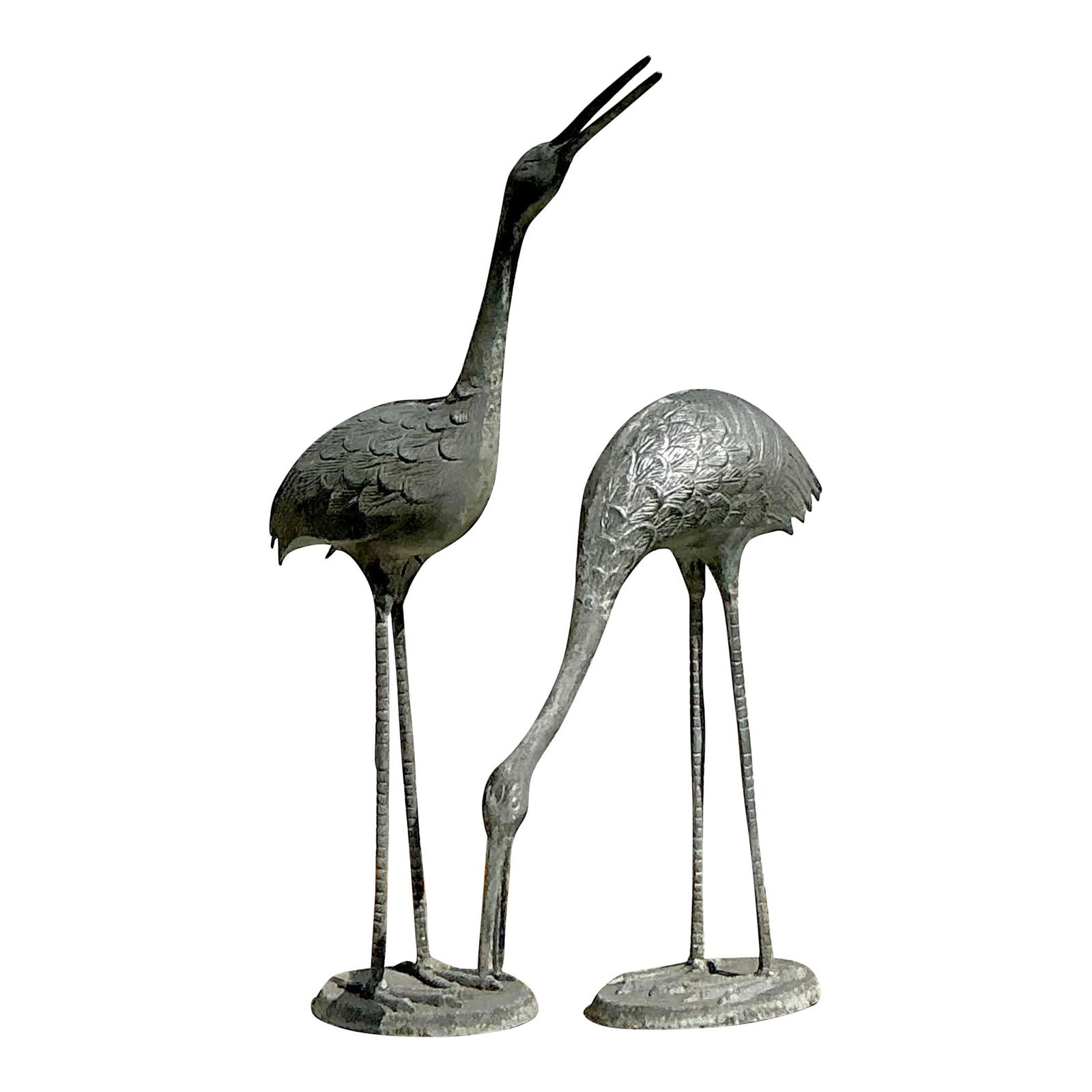 Elegant Vintage Cast Metal Cranes Sculpture Set of 2 (1 of 4)
