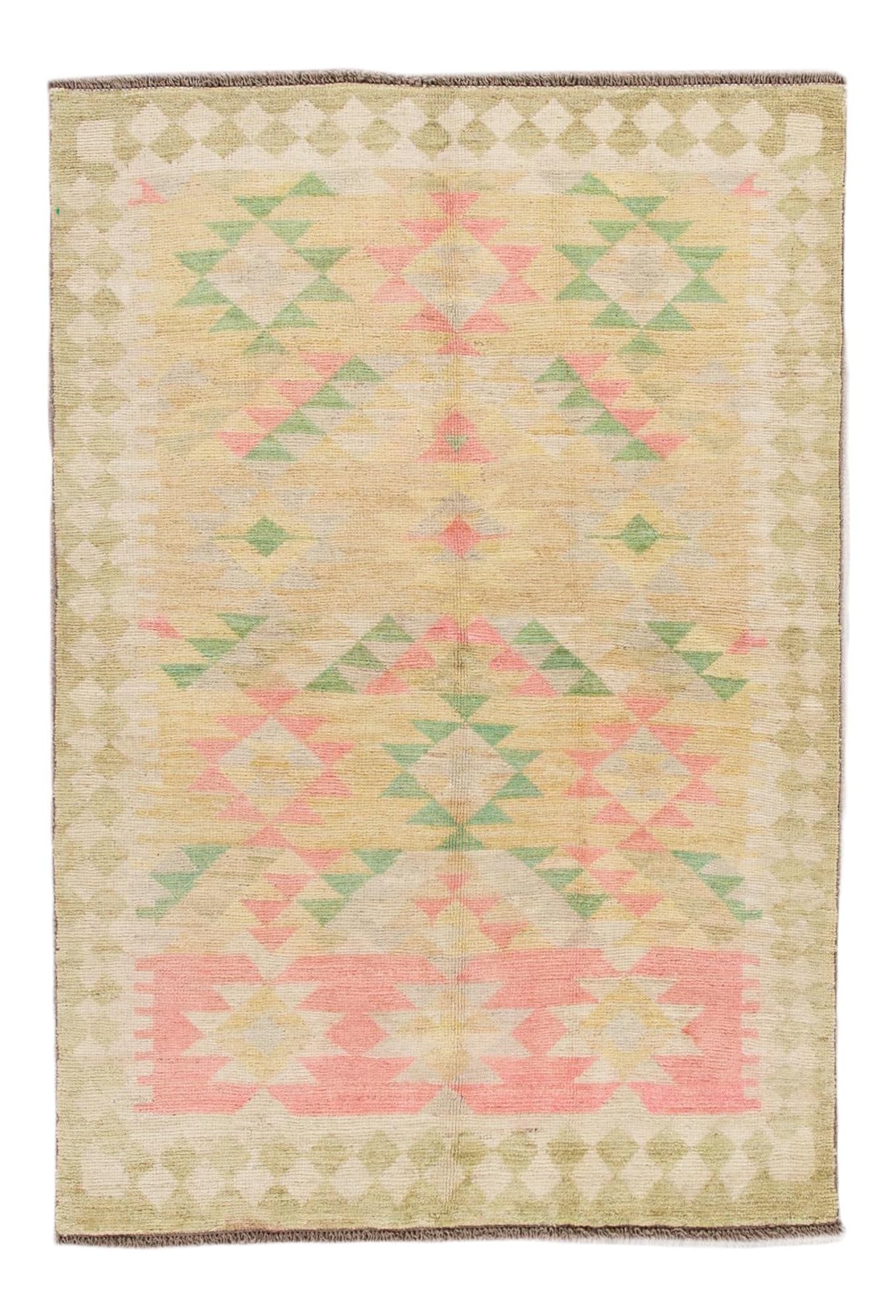 Yellow Oushak Handmade Wool Rug with Geometric Design (1 of 10)