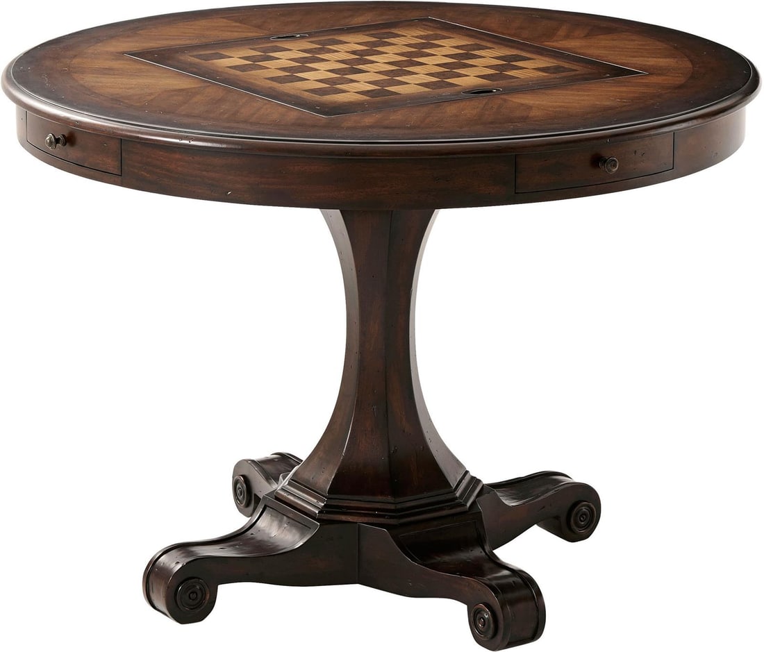 Theodore Alexander Mahogany Parquetry Game Table Set with Chess and Backgammon (1 of 4)