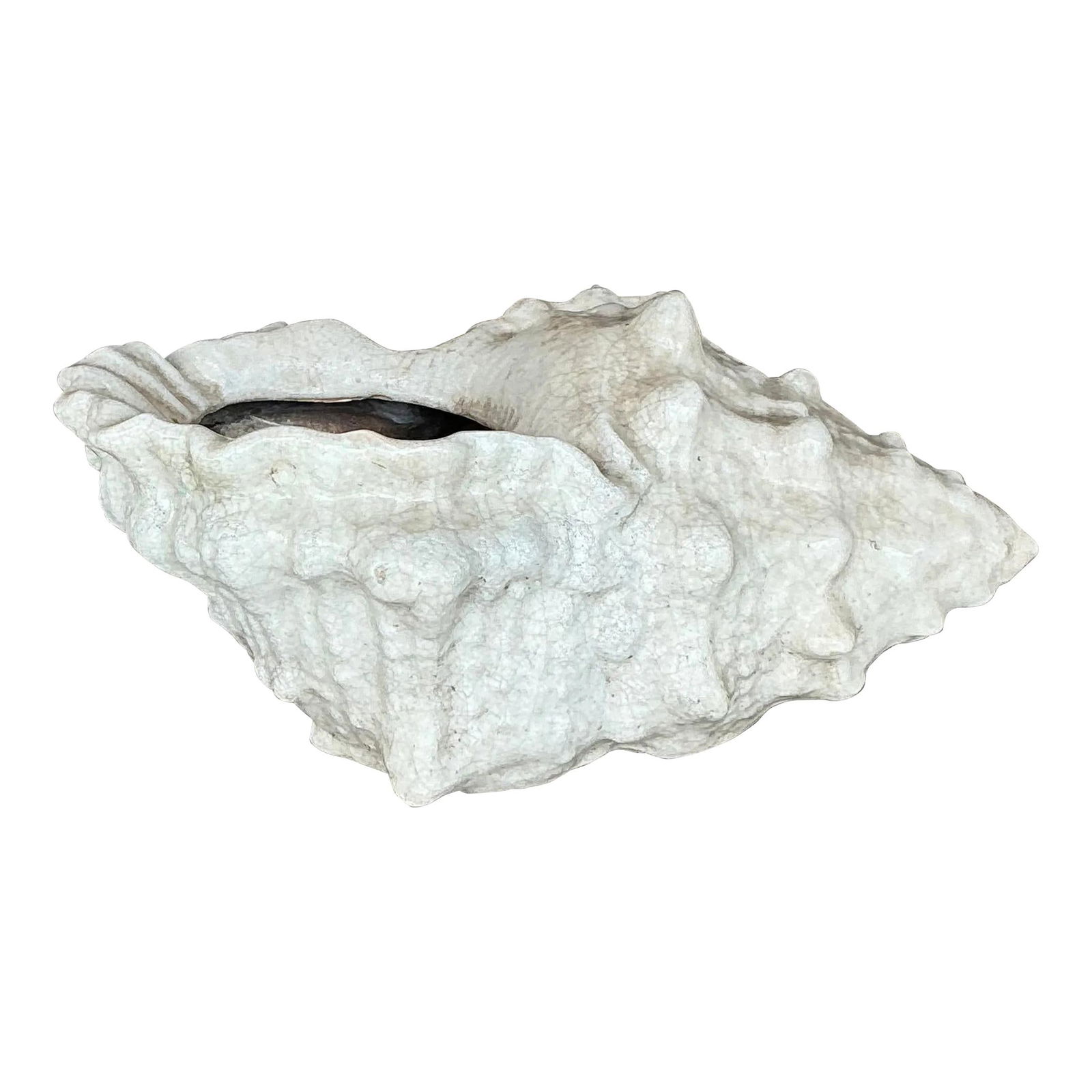 Vintage Coastal Crackle Glaze Pottery Conch Shell Planter: Vintage Coastal Crackle Glaze Pottery Conch Shell Planter Enhance your decor with this Vintage Coastal Crackle Glaze Conch Shell Planter. Featuring a distinctive crackle glaze finish, this planter