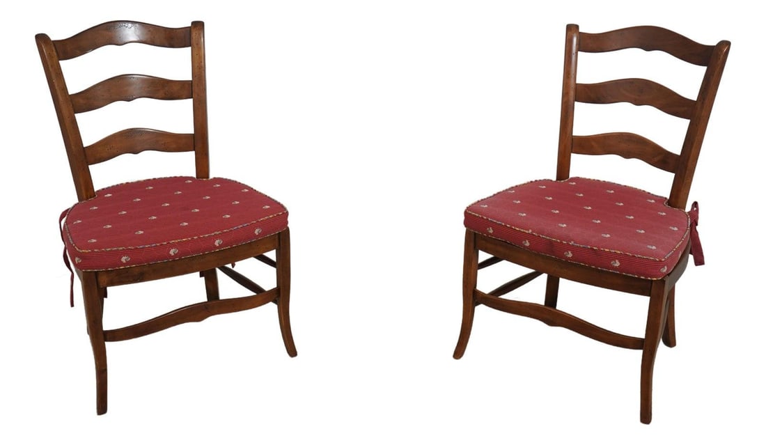 Timeless Guy Chaddock Attributed Ladderback Chairs Pair: Timeless Guy Chaddock Attributed Ladderback Chairs Pair Enhance your dining experience with this elegant pair of ladderback side chairs, attributed to Guy Chaddock. Crafted with quality construction,