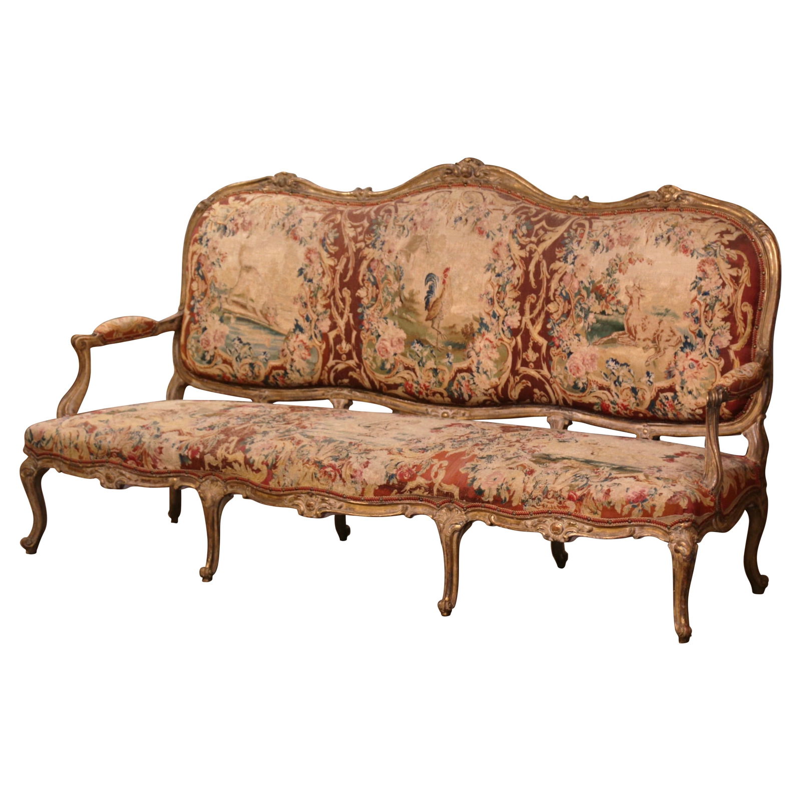 18th Century Louis XV Giltwood Canape with Aubusson Tapestry from France (1 of 17)