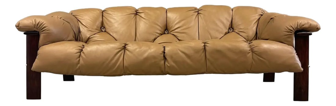 Mid-Century Modern Percival Lafer Beige Leather Sofa Brazil (1 of 9)