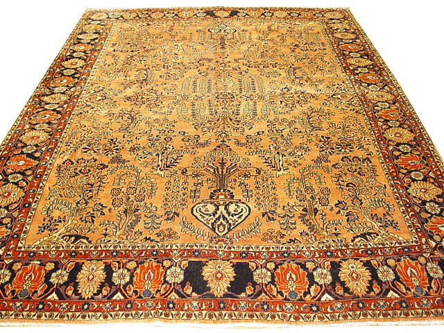 9' x 11'4" Orange Antique Persian Sarouk Hand-Knotted Wool Rug: 9' x 11'4" Orange Antique Persian Sarouk Hand-Knotted Wool Rug Free continental US Shipping Enhance your home decor with this exquisite 9' x 11' 4" Orange Antique Persian Sarouk rug. A stunning exampl