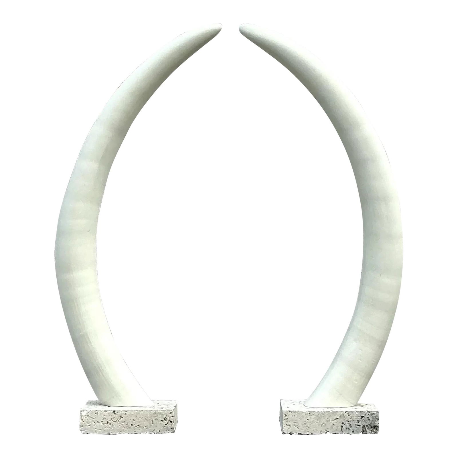 Vintage Boho Plaster Elephant Tusks on Coquina Bases - Pair (1 of 10)