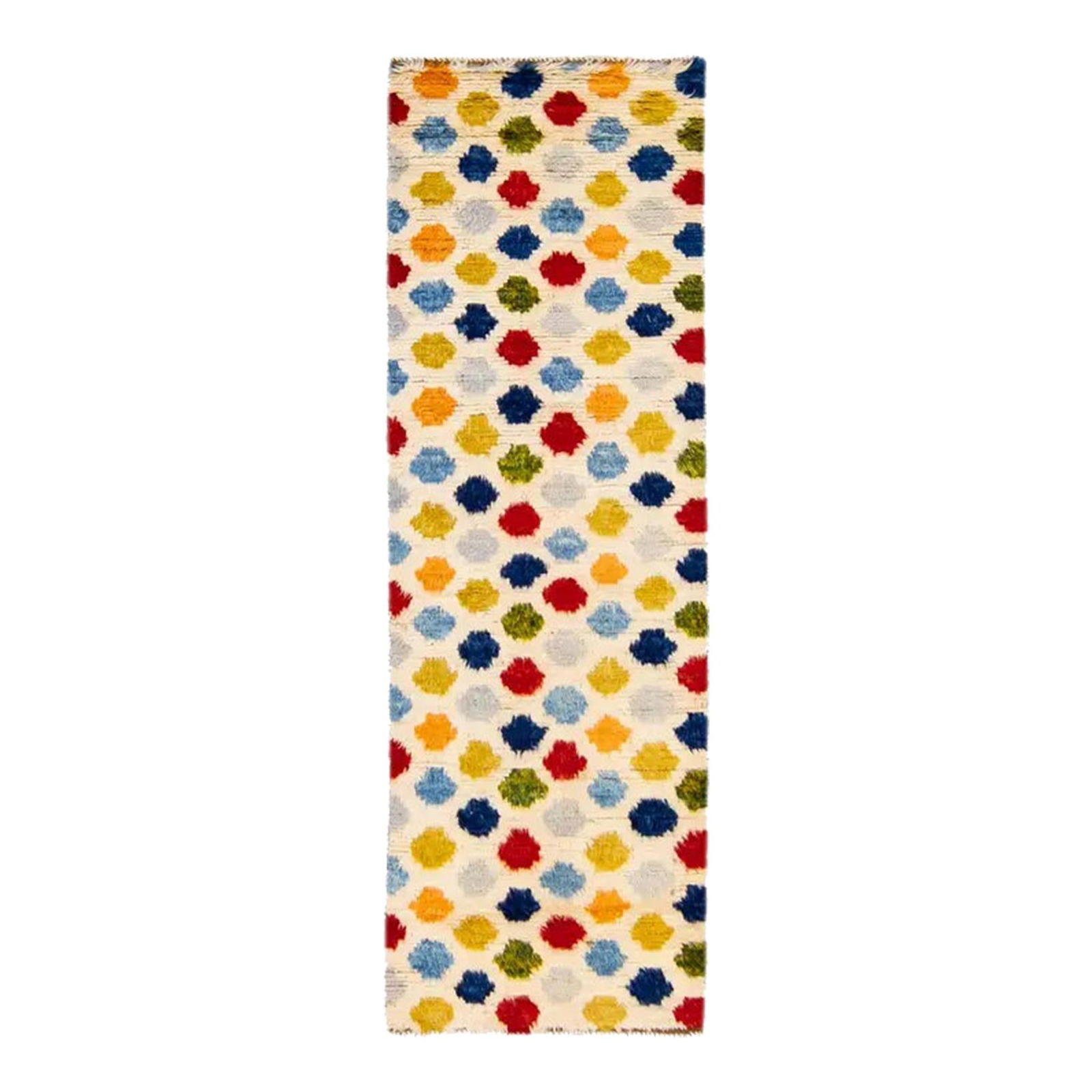 Ivory Handmade Wool Runner Moroccan Style with Multicolor Dots 3'2 x 9'9 (1 of 10)