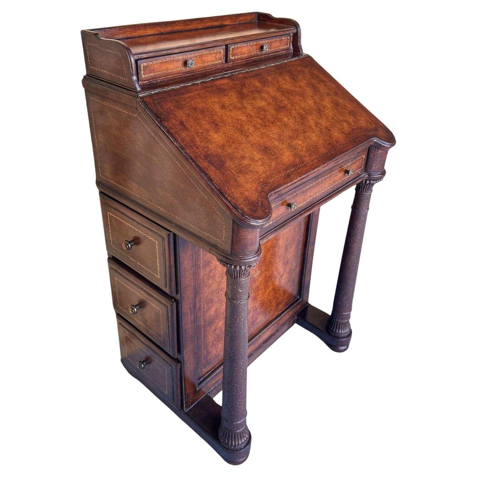 Regency Davenport Desk Leather Wrapped Attributed Maitland-Smith: Regency Davenport Desk Leather Wrapped Attributed Maitland-Smith Discover the exquisite Regency Style Leather Wrapped Davenport Desk, attributed to Maitland-Smith, a remarkable piece crafted in the la