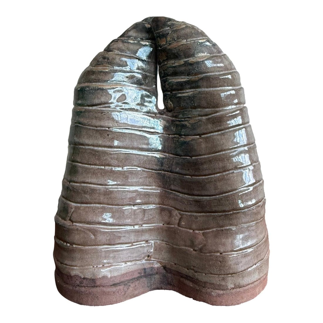 Unique Boho Ceramic Sculpture in Stone Gray Finish: Unique Boho Ceramic Sculpture in Stone Gray Finish This unique boho ceramic sculpture offers an earthy, textural presence that enhances any curated space. Featuring a symmetrical, organic form with a