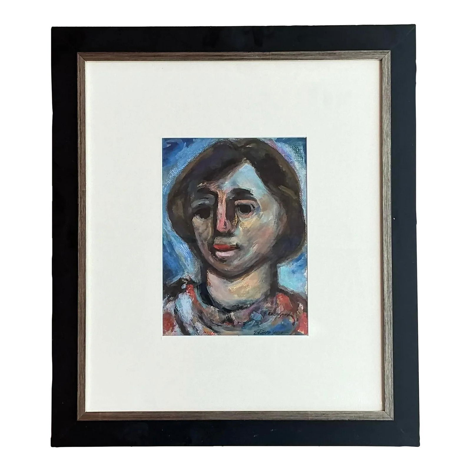 Vintage Boho Original Oil Portrait Painting Blue Color: Vintage Boho Original Oil Portrait Painting Blue Color This Vintage Boho Original Oil Portrait Painting on Paper brings a unique touch of artistic charm and free-spirited style to your space. This