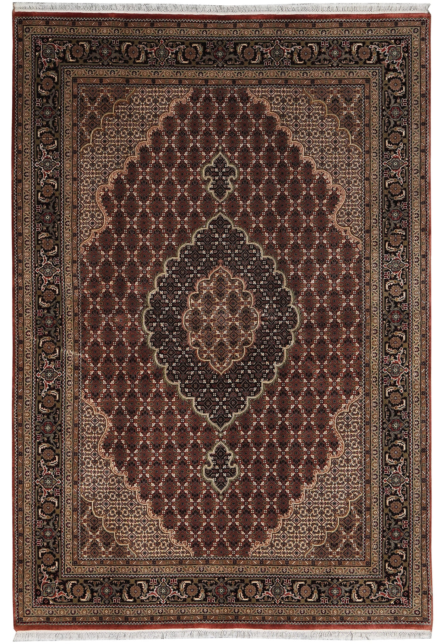5.8 x 8.3 Tabriz Mahi Persian Rug Wool Silk Hand-Knotted Iran: 5.8 x 8.3 Tabriz Mahi Persian Rug Wool Silk Hand-Knotted Iran Free continental US Shipping This hand-knotted Tabriz Mahi rug from Iran showcases the renowned craftsmanship of one of the world's most