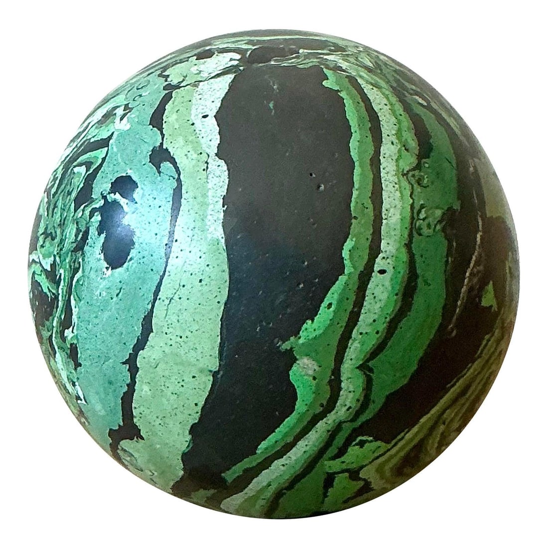 Handcrafted Scagliola Decorative Sphere with Malachite Inspired Pigmented Plaster (1 of 8)