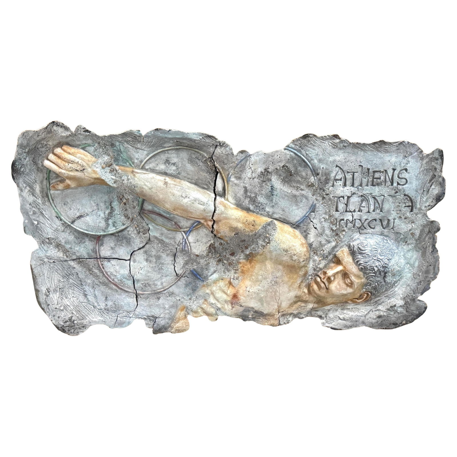 Athens 1996 Olympic High Relief Wall Sculpture Greco Roman Art: Athens 1996 Olympic High Relief Wall Sculpture Greco Roman Art This striking Olympic Commemorative High Relief Wall Sculpture titled "Athens 1996" celebrates the centennial of the modern Olympic Games