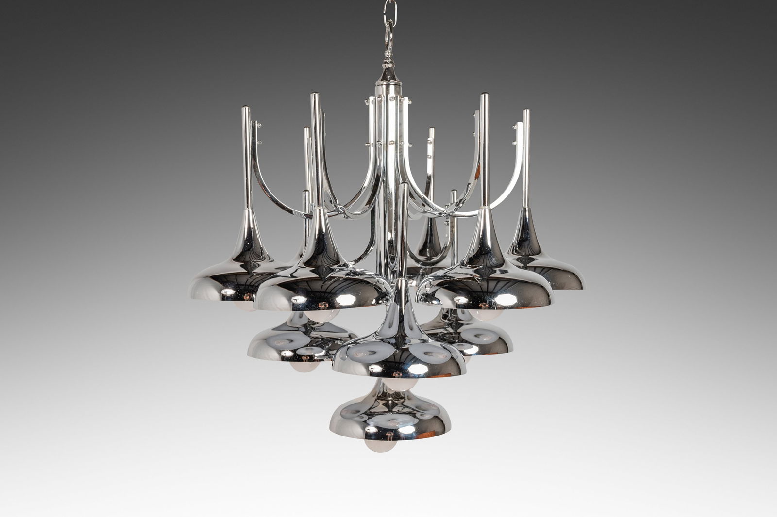 Mid Century Modern 10-Light Chrome Trumpet Chandelier Sciolari Italy 1970s (1 of 10)