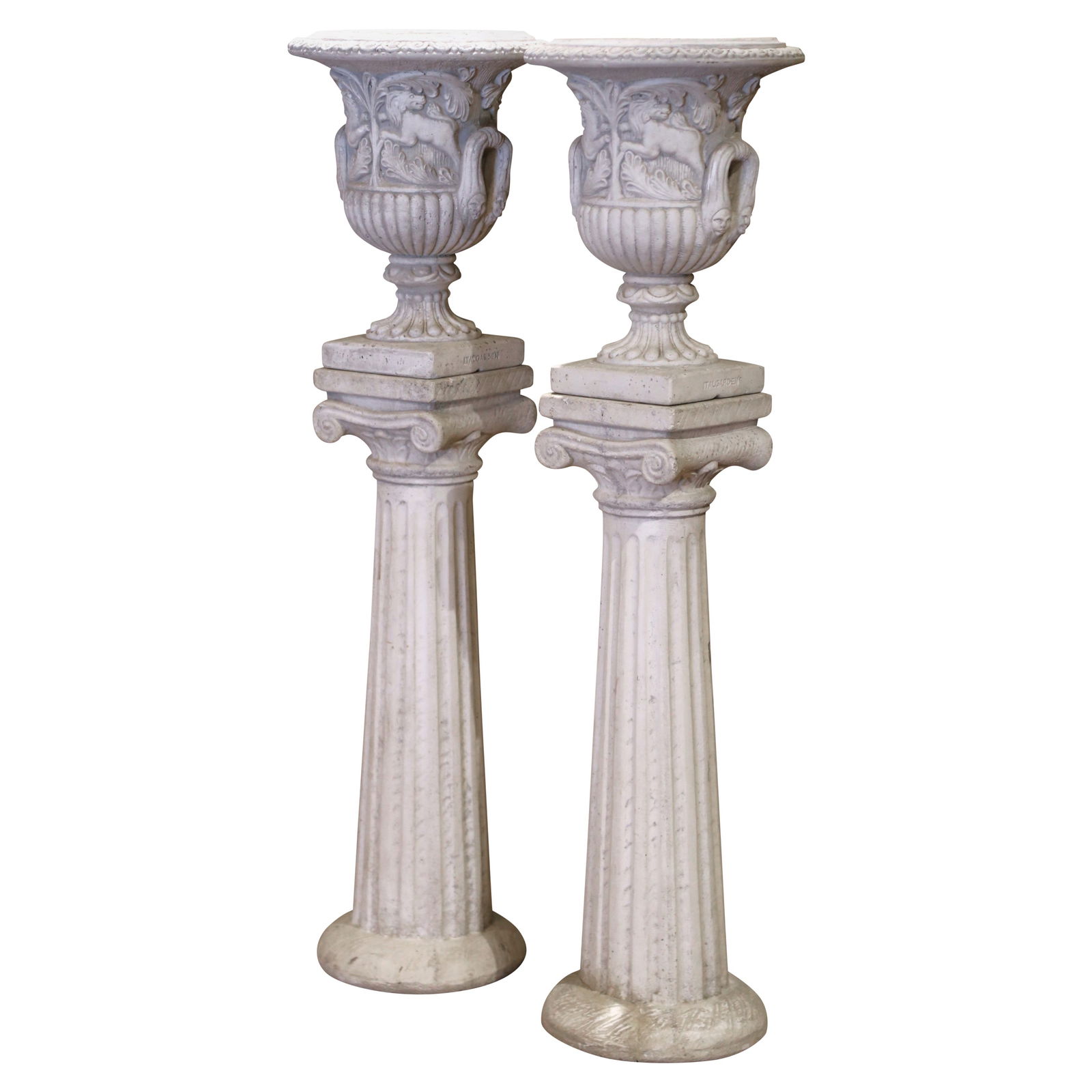 Set of 2 Italgarden Neoclassical Cast Stone Urns with Pedestal Bases (1 of 12)
