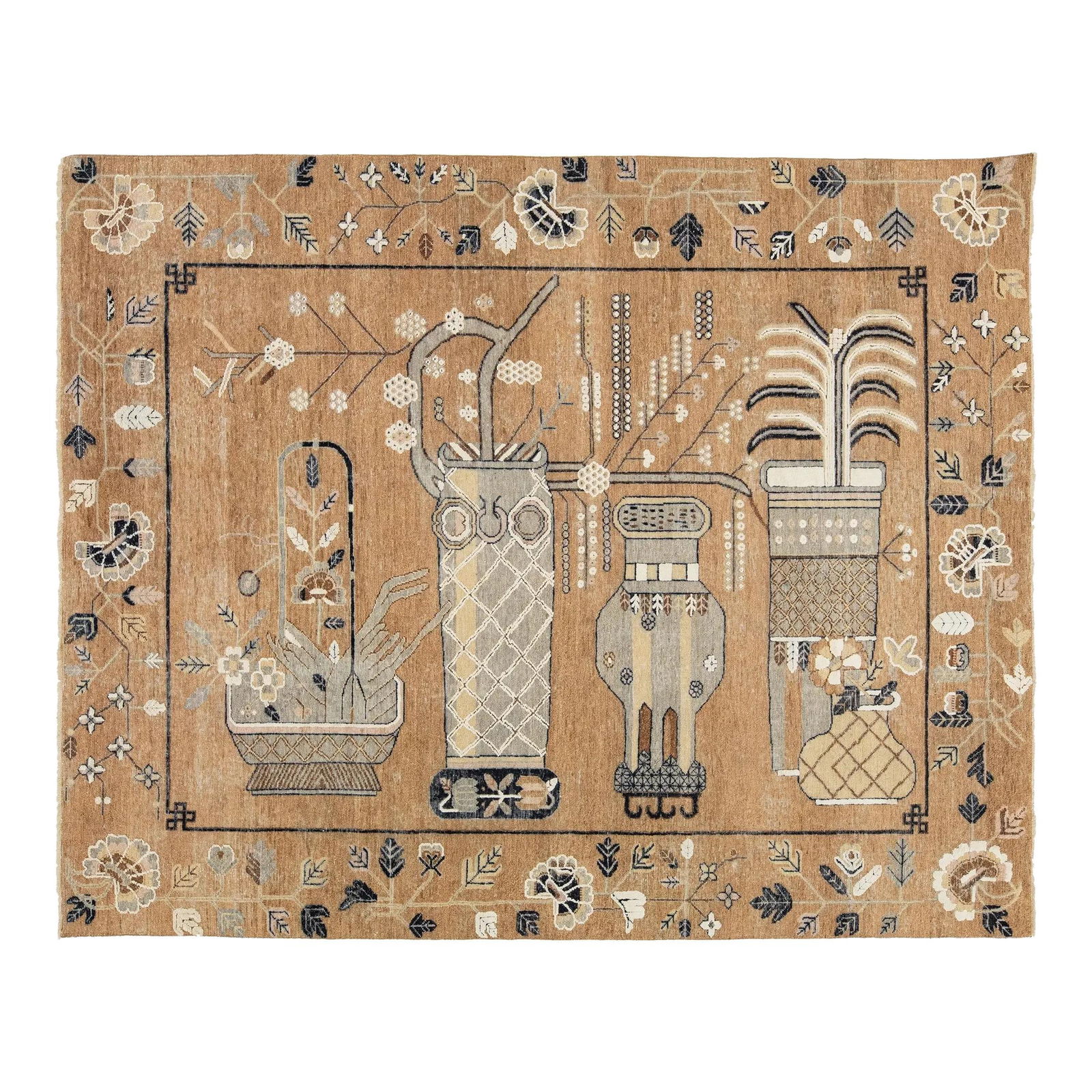 Handmade Indian Wool Rug Modern Samarkand Style Brown 8 x 10 (1 of 10)