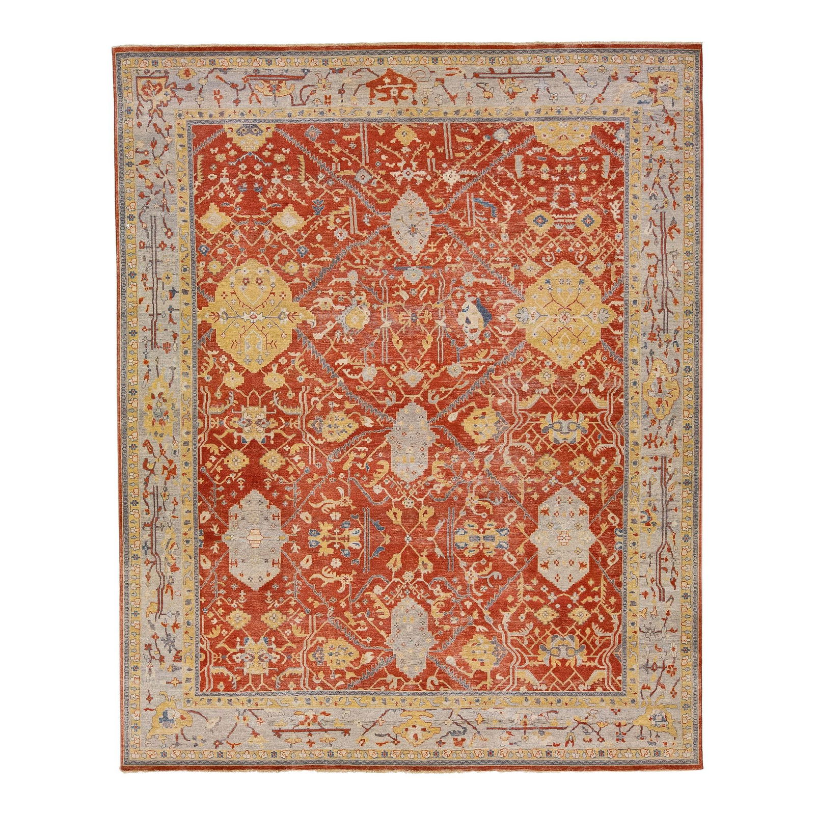 Handmade Indian Tabriz Wool Rug Rust Floral Design: Handmade Indian Tabriz Wool Rug Rust Floral Design This exquisite Early 21st Century Modern Indian Tabriz Handmade Allover Wool Rug showcases a striking antique aesthetic, meticulously crafted by hand