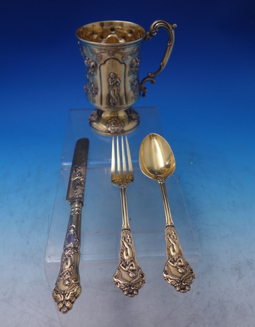George Adams Canova Sterling Silver 4pc Traveling Set 1875 Engraved Cup (1 of 18)