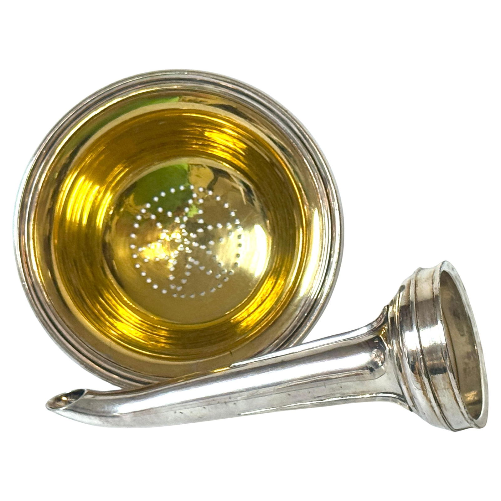 Victorian Elkington & Co. 1853 Electroplated Wine Funnel with Gilt Bowl: Victorian Elkington & Co. 1853 Electroplated Wine Funnel with Gilt Bowl This exquisite Victorian Elkington & Co. electroplated wine funnel, dated 1853, is a remarkable example of mid-19th century craf