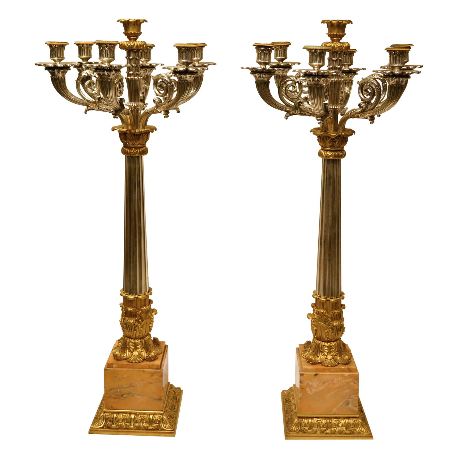 Set of 2 French Empire Bronze and Marble Candelabra with Gilt and Silvered Accents (1 of 7)