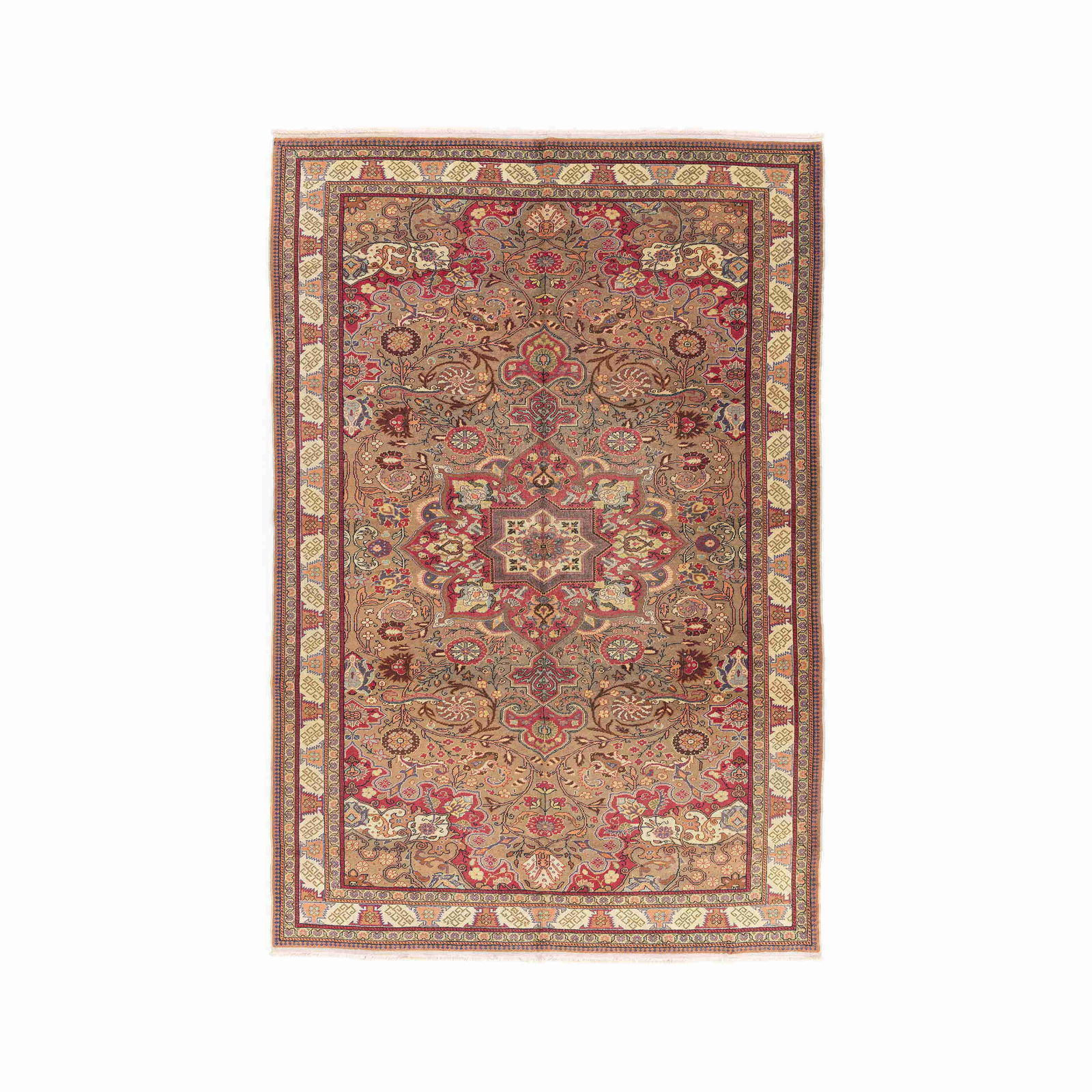 Handmade Kayseri Wool on Cotton Carpet 80.3 x 119.3 Inches: Handmade Kayseri Wool on Cotton Carpet 80.3 x 119.3 Inches This authentic handmade Kayseri carpet showcases exquisite craftsmanship, featuring a soft wool surface on a durable cotton base. The double