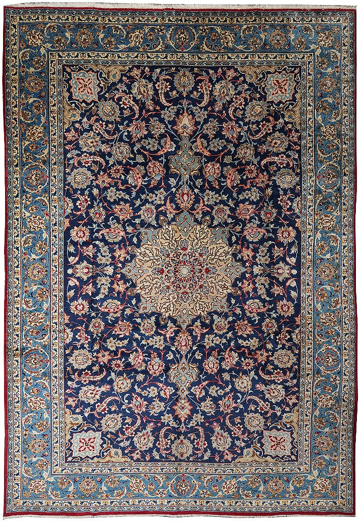 Persian Najaf Esfahan Hand-Knotted Wool Rug 110 x 156 Inch Floral 1980s Iran (1 of 15)