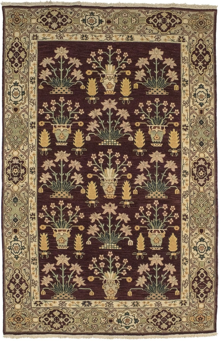 Wool Area Rug With Floral Motif Hand-Knotted 5'10 x 8'10 (1 of 14)