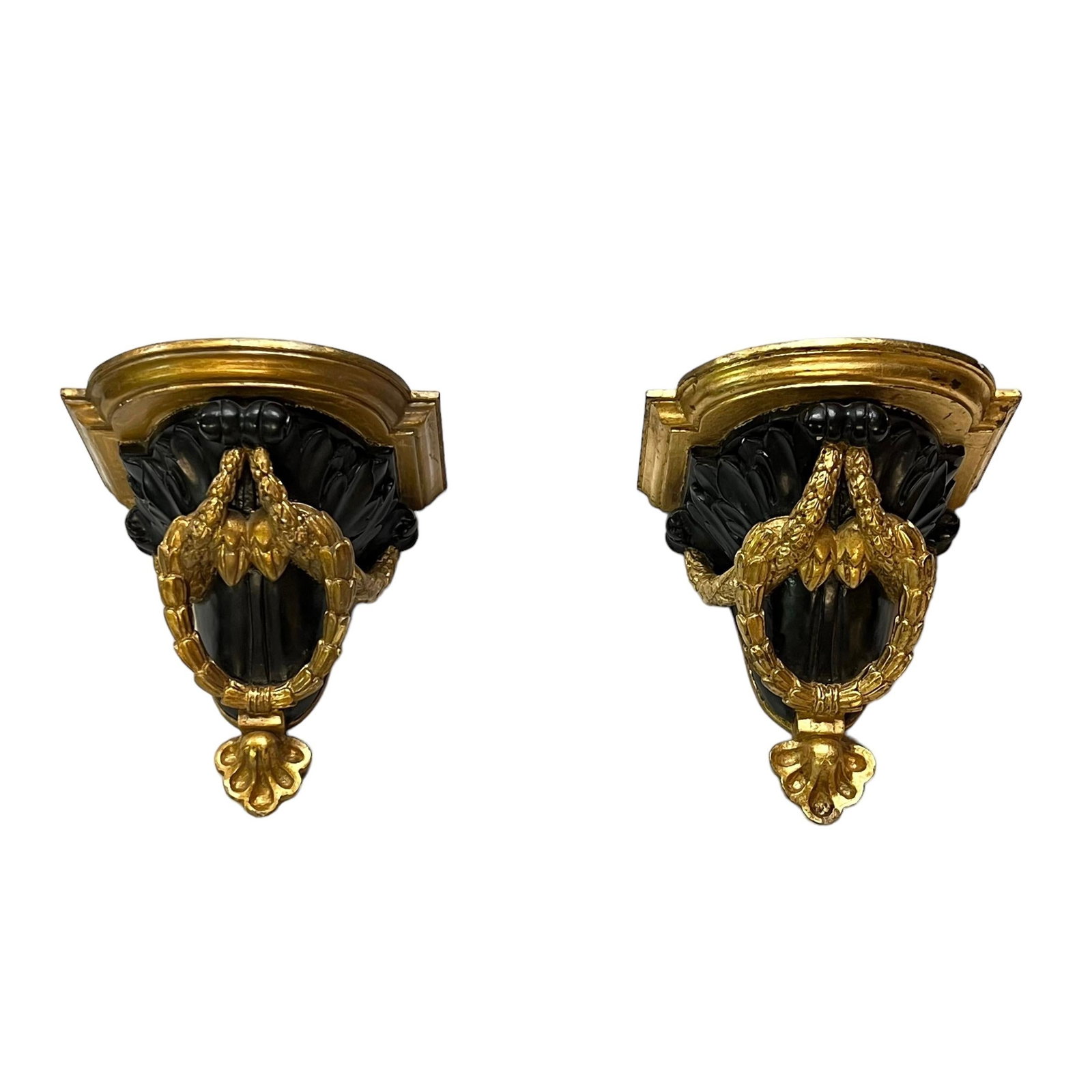 Set of Two French Gilt Ebonized Wood Neoclassical Wall Brackets (1 of 16)
