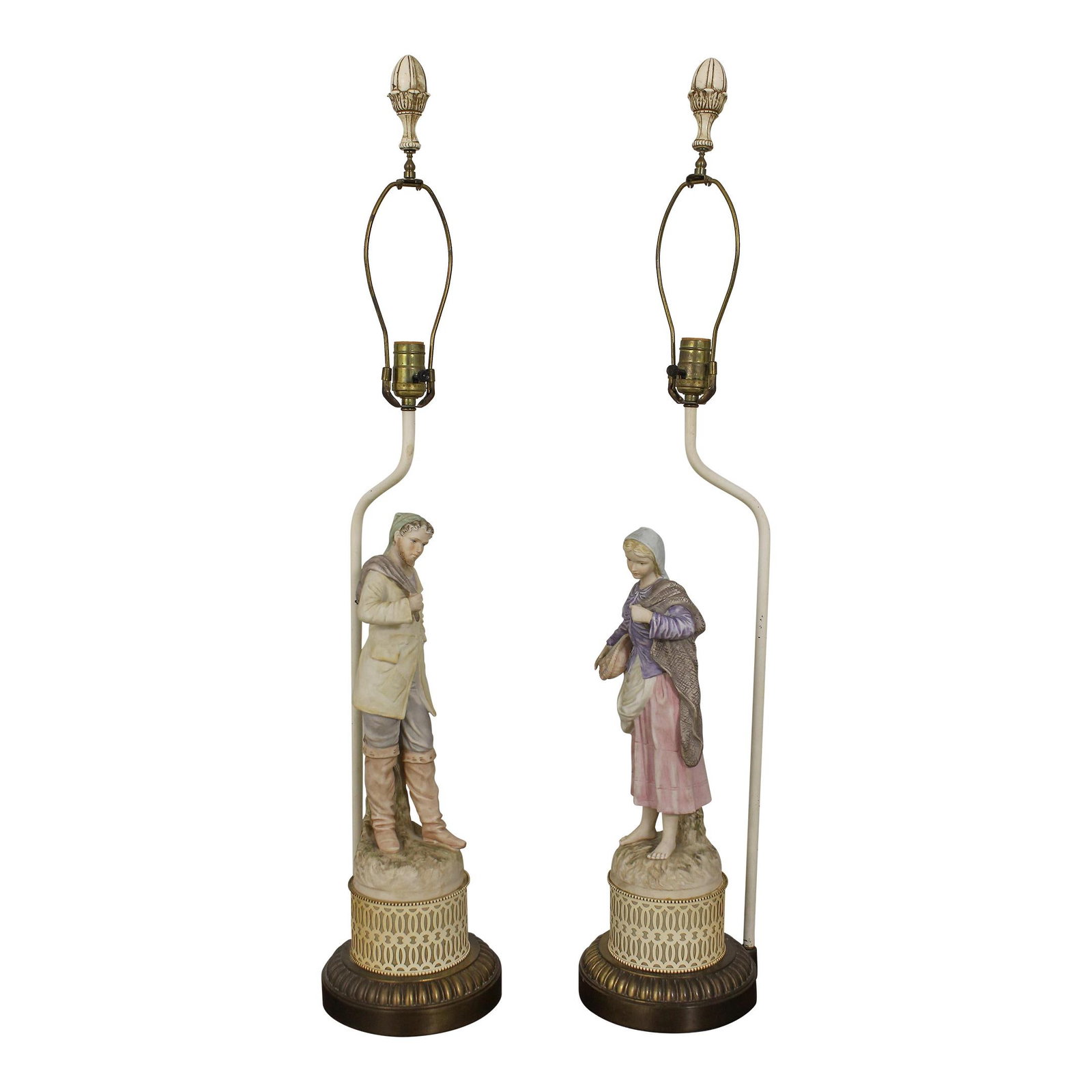 Charming 1950s Italian Bisque Figural Table Lamps Pair (1 of 10)