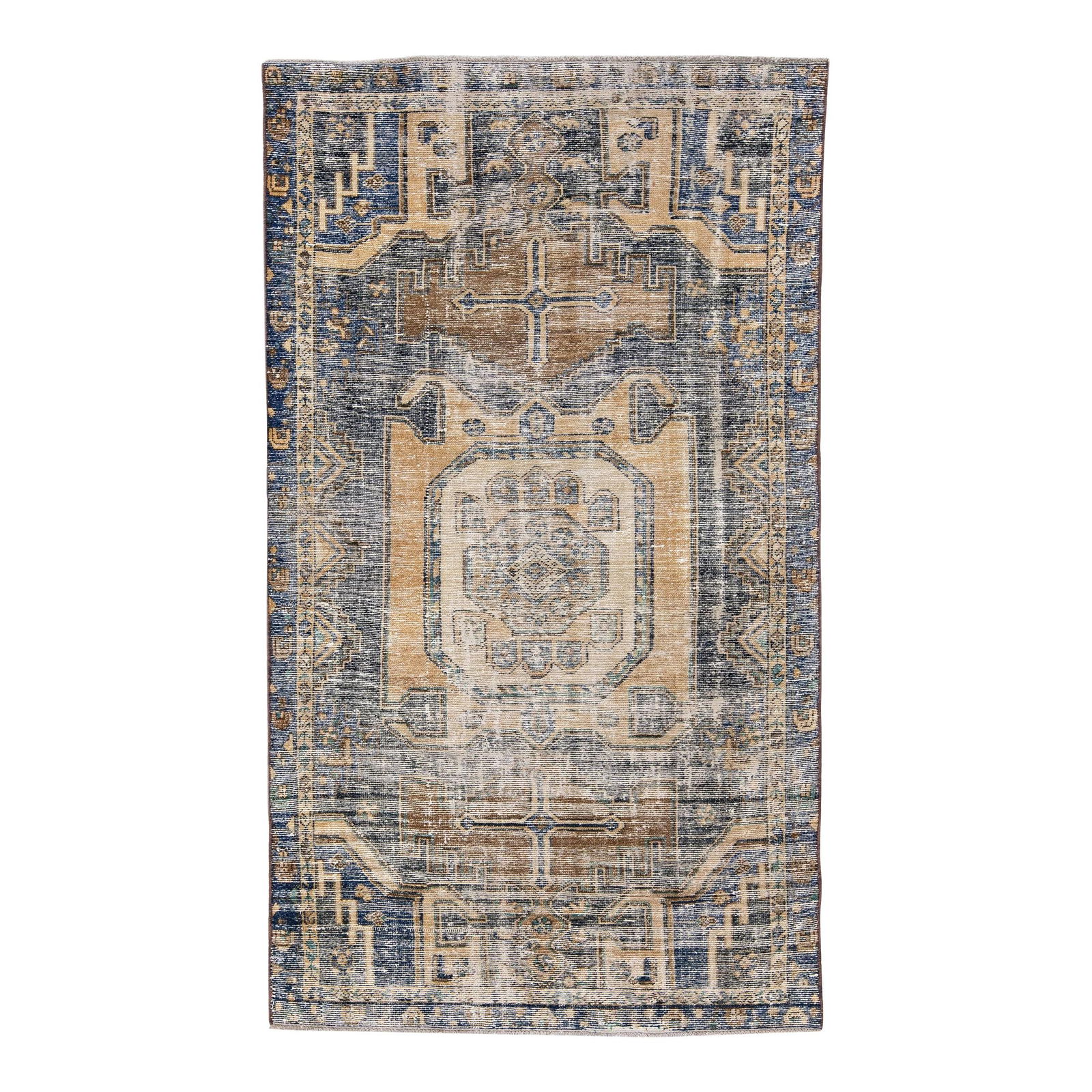 1960s Vintage Persian Tribal Tan Wool Rug 3'9 x 6'8 Hand-Knotted: 1960s Vintage Persian Tribal Tan Wool Rug 3'9 x 6'8 Hand-Knotted Introduce a touch of elegance to your home with this beautiful vintage Persian distressed hand-knotted wool rug. Featuring a warm tan c