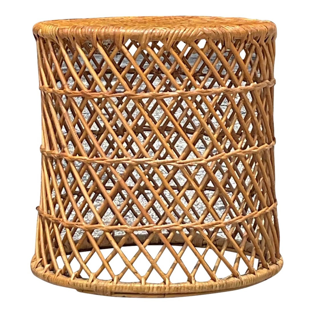 Vintage Coastal Rattan Drum Table in Camel Color (1 of 6)