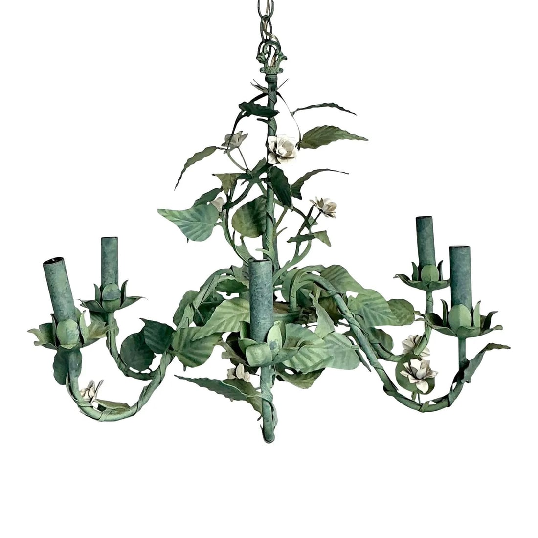 Hollywood Regency Floral Toleware Chandelier with Handcrafted Roses and Six Lights (1 of 10)