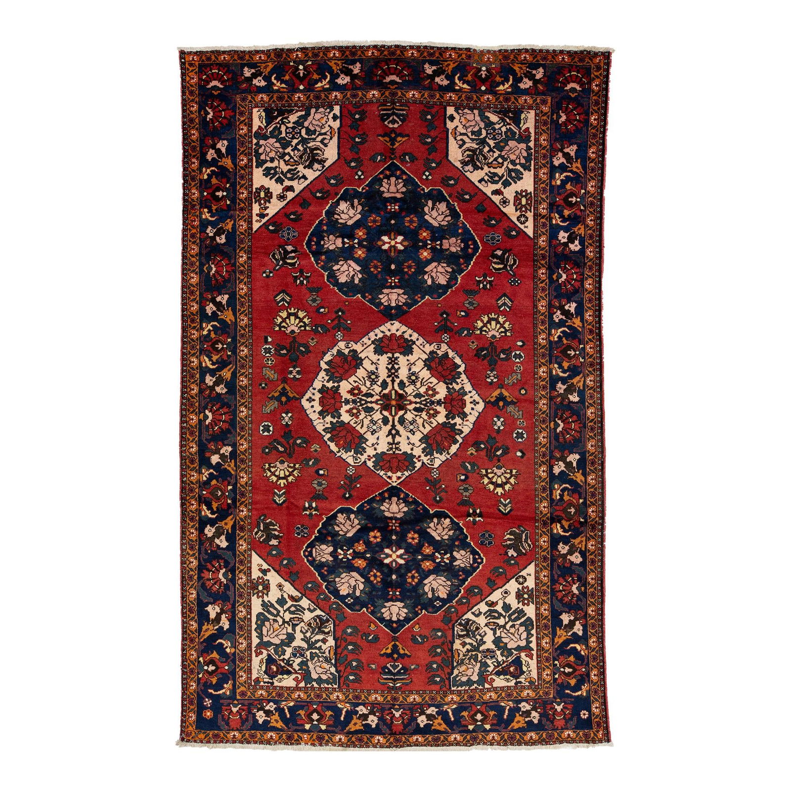 Persian Hand-Knotted Shiraz Wool Rug Red Floral 6'11 x 11'7: Persian Hand-Knotted Shiraz Wool Rug Red Floral 6'11 x 11'7 Enhance your living space with this exquisite handcrafted Persian Shiraz wool rug, showcasing a stunning vibrant red field beautifully compl
