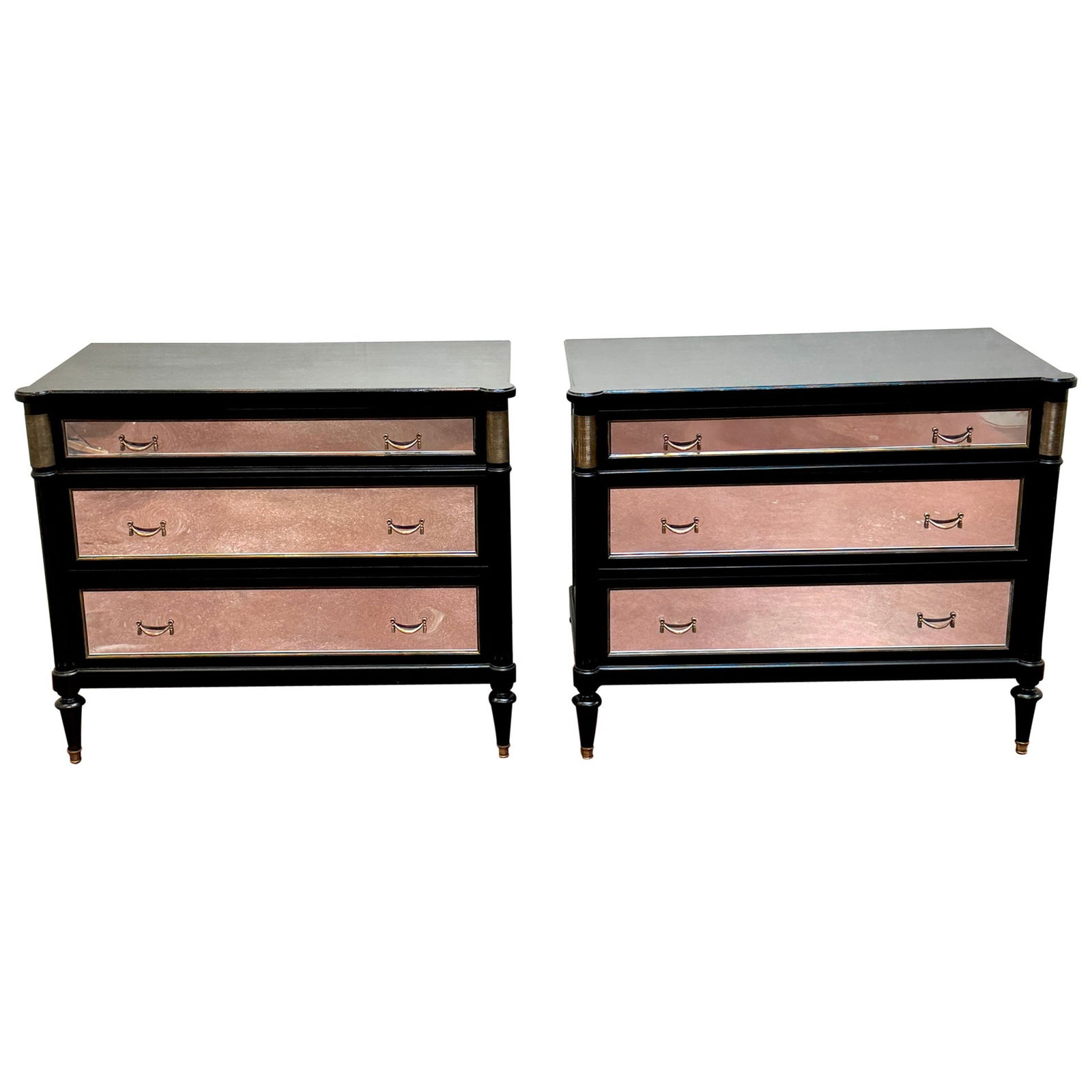Maison Jansen Neoclassical Pair of Black Mirrored Chests (1 of 18)