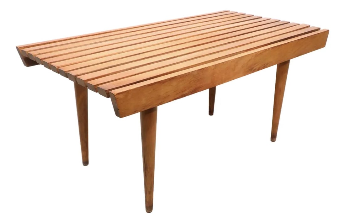 Small Mid Century Wood Slat Bench Table Yugoslavia Circa 1950s (1 of 10)