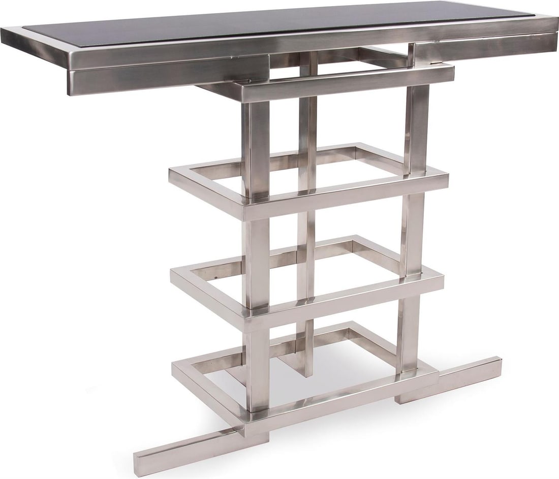 Howard Elliott Elegant Metropolis Console Table Polished Silver Glass (1 of 5)