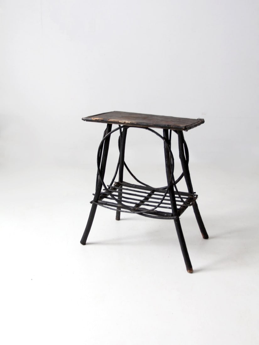 Rustic Antique Adirondack Twig Table with Slat Wood Shelf (1 of 14)